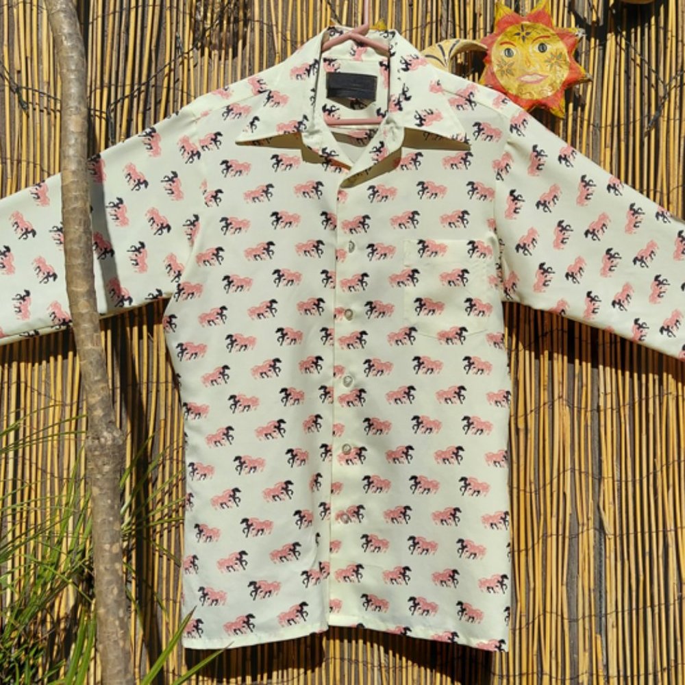 Van Heusen Long Sleeve Shirt  Yellow w/ Horses